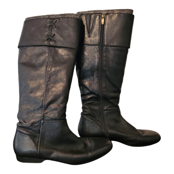 Black Knee-High Leather Boots Size 9 - Picture 2 of 7